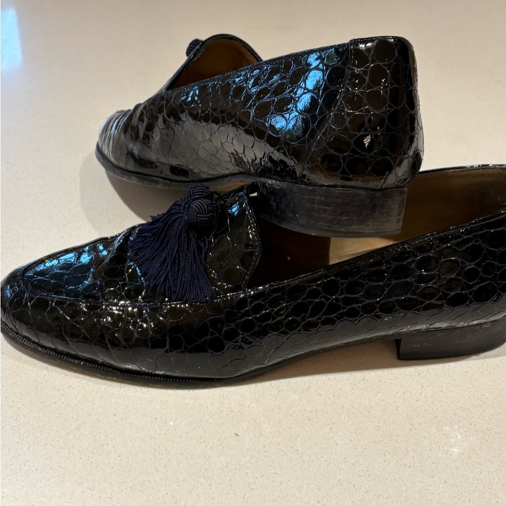 Blue / blackCrocodile Pattern Loafers with Tassels size 10, runs narrow